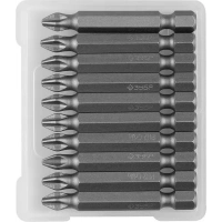 Купить 26001-2-50-10 Биты ЗУБР «МАСТЕР» кованые, хромомолибденовая сталь, тип хвостовика E 1/4», PH2, 50мм, 10шт оптом в Москве от производителя