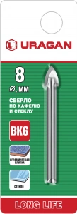 Купить URAGAN Сверло по кафелю, керамике, стеклу с двумя режущими лезвиями, 8 мм, 29830-08 оптом в Москве от производителя