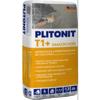 Купить PLITONIT Т1+ -25 (МаксиСлой) штукатурка для наружных и внутренних работ с армирующими волокнами  25 кг (48шт/под) оптом в Москве от производителя