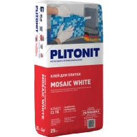 Купить PLITONIT MOSAIC WHITE белый клей для для для стеклянной мозаики, керамической плитки, керамогранита и натурального камня, клас 25 кг  (48шт/подд.) оптом в Москве от производителя