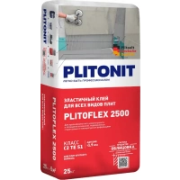 Купить PLITONIT PLITOFLEX 2500 белый эластичный клей для крупноформатной плитки и облицовки поверх эластичной гидроизоляции класс C2 TE S1 25 кг(48шт/подд.) оптом в Москве от производителя