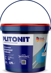 Купить PLITONIT WaterProof Standard Эластичная гидоизоляционная мастика для внутренних работ 4.5 кг  (96шт/подд.) оптом в Москве от производителя