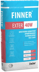 Купить Dauer FINNER EXTER 40 W ЗИМА Шпатлевка цементная армированная базовая белая 25 кг оптом в Москве от производителя