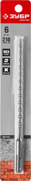 Купить Бур ЗУБР «МАСТЕР» по бетону 6х160/210 мм «SDS-Plus», заточенный резец, спиральS4, 29315-210-06 оптом в Москве от производителя