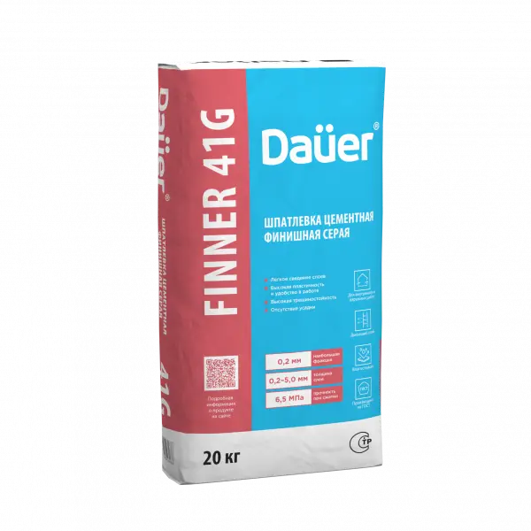 Купить Dauer Finner 41G Шпатлевка цементная финишная серая 20 кг оптом в Москве от производителя