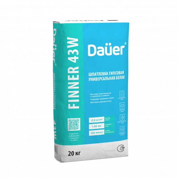 Купить Dauer Finner 43W W Шпатлевка гипсовая выравнивающая белая 20 кг оптом в Москве от производителя