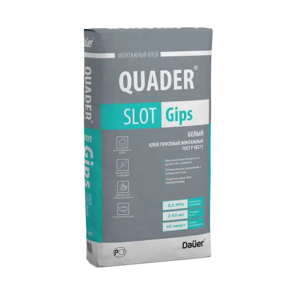 Купить Dauer QUADER SLOT Gips Клей гипсовый монтажный 30 кг оптом в Москве от производителя