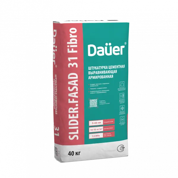 Купить Dauer SLIDER FASAD 31 Fibro Штукатурка цементная выравнивающая армированная 40 кг оптом в Москве от производителя