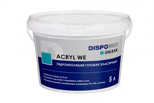 Купить Гидроизоляция готовая эластичная DISPOMIX Unleak Acryl WE, 5 л оптом в Москве от производителя
