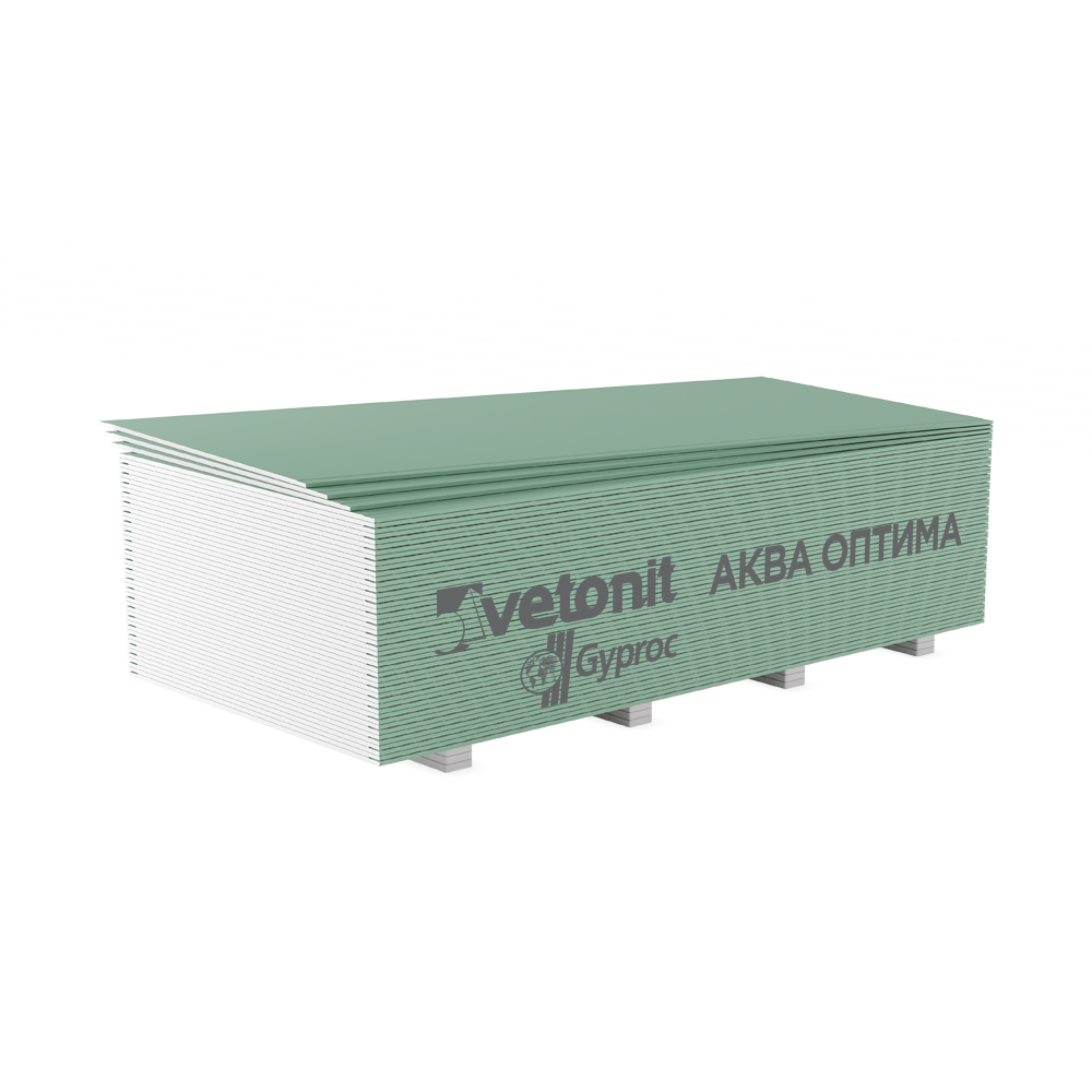 Купить Гипсокартон ВЕТОНИТ АКВА ОПТИМА 2500х1200х12,5 Влагостойкий оптом в Москве от производителя