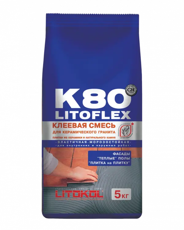 Купить Клей для плитки Litokol Litoflex K80 Серый 5 кг оптом в Москве от производителя