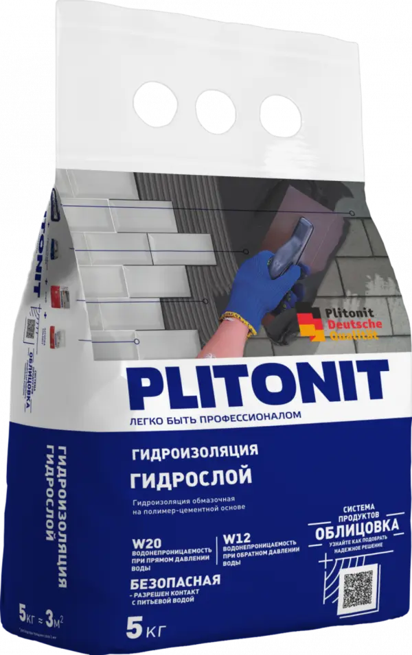 Купить PLITONIT ГидроСлой Тонкослойная жесткая гидроизоляция вертикальных и горизонтальных конструкций при внут. и наруж работах 5 кг (2-5мм) (168шт/подд.) оптом в Москве от производителя