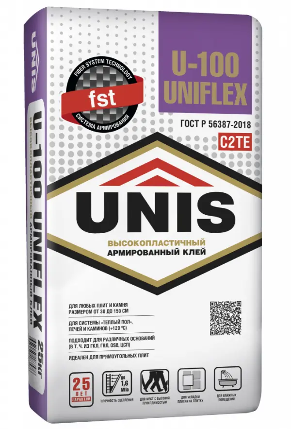 Купить Клей плиточный высокоэластичный Юнис UNIFLEX U-100, 25 кг оптом в Москве от производителя