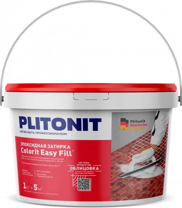 Купить PLITONIT Colorit EasyFill эпоксидная затирка для межплиточных швов и реактивный клей для плитки, серебристо-серый 1 кг (144шт/подд.) оптом в Москве от производителя