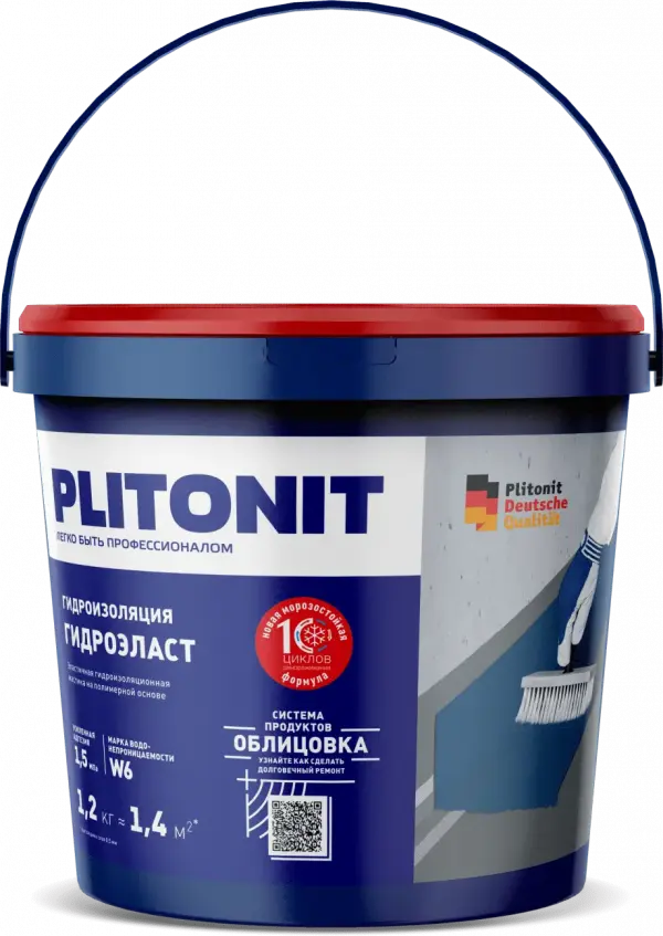 Купить PLITONIT ГидроЭласт Эластичная гидроизоляционная мастика 1.2 кг  (288шт/подд.) оптом в Москве от производителя