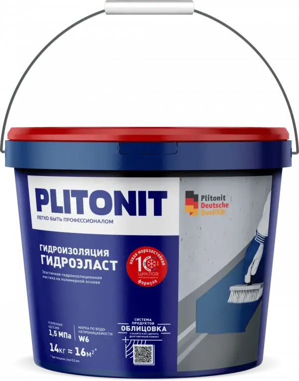 Купить PLITONIT ГидроЭласт Эластичная гидроизоляционная мастика 14 кг  (44шт/подд.) оптом в Москве от производителя
