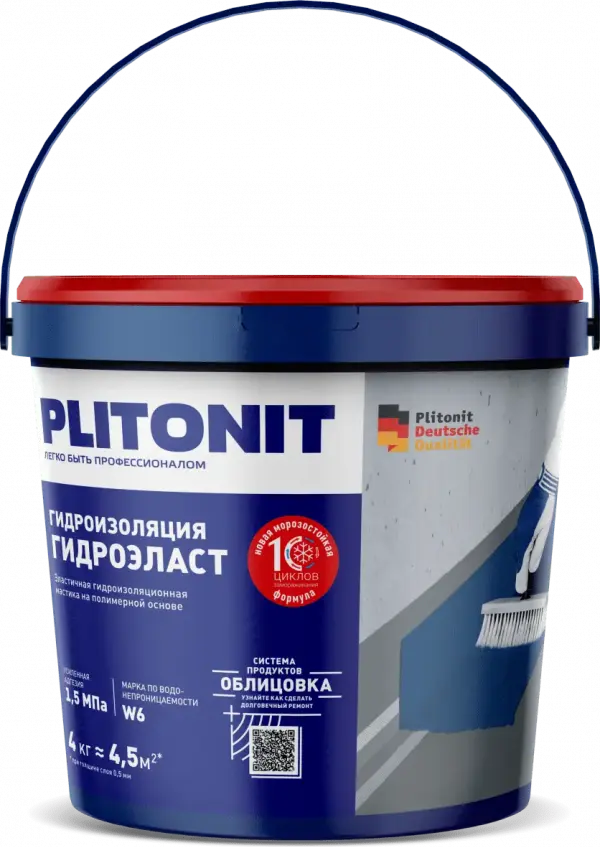 Купить PLITONIT ГидроЭласт Эластичная гидроизоляционная мастика 4 кг  (96шт/подд.) оптом в Москве от производителя