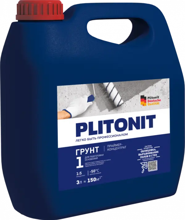 Купить PLITONIT Грунт 1 Праймер-концентрат 1:5 акрилатный для подготовки оснований 3 кг  (144шт/подд.) оптом в Москве от производителя