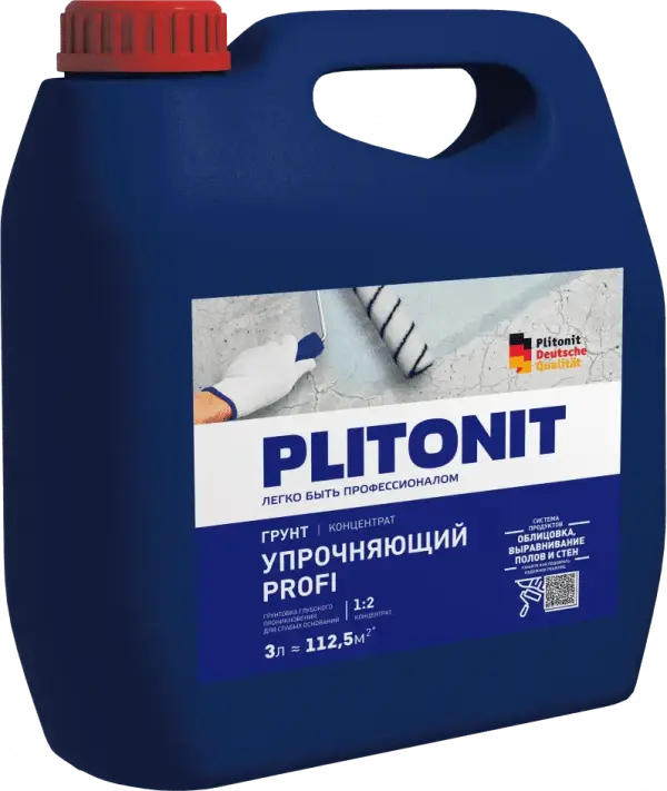 Купить PLITONIT Грунт Упрочняющий PROFI Грунтовка глубокого проникновения для слабых оснований; концентрат 1:2  3 кг  (144шт/подд.) оптом в Москве от производителя
