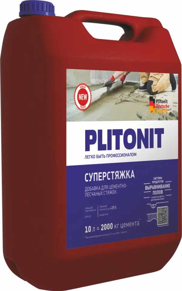 Купить PLITONIT СуперСтяжка Суперводоредуцирующая добавка для цементно-песчаных стяжек 10 кг  (40шт/подд.) оптом в Москве от производителя