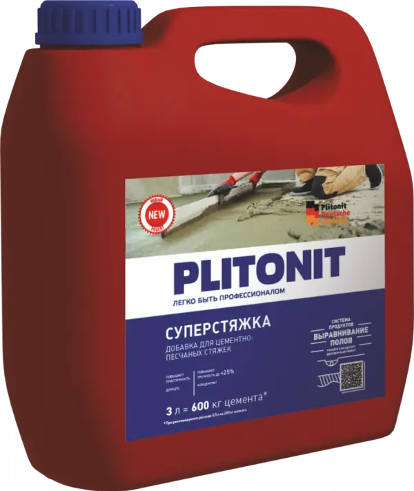 Купить PLITONIT СуперСтяжка Суперводоредуцирующая добавка для цементно-песчаных стяжек 3 кг  (144шт/подд.) оптом в Москве от производителя