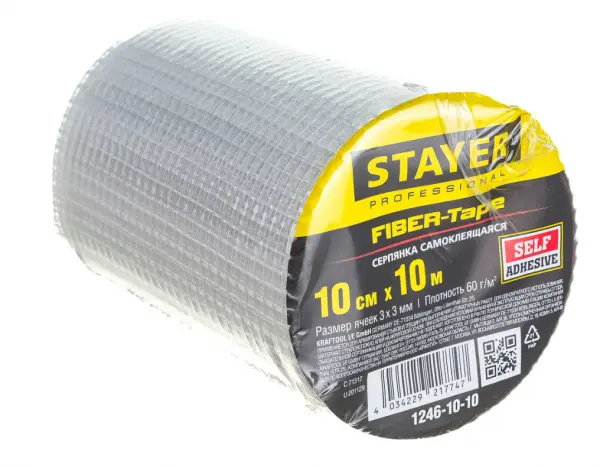 Купить STAYER FIBER-Tape, 10 см х 10 м, 3 х 3 мм, самоклеящаяся серпянка, Professional (1246-10-10) оптом в Москве от производителя