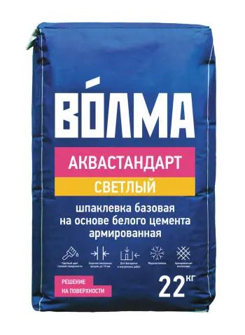 Купить Шпаклевка  цементная Волма Аквастандарт Светлый  базовая, армированная, 22 кг оптом в Москве от производителя
