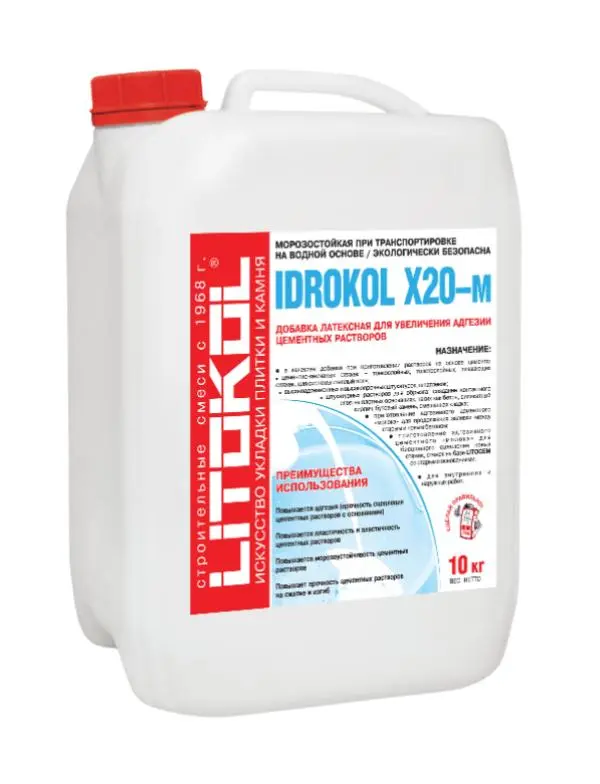 Купить Литокол IDROKOL X20-м Добавка латексная для увеличения адгезии цементных растворов 10кг оптом в Москве от производителя