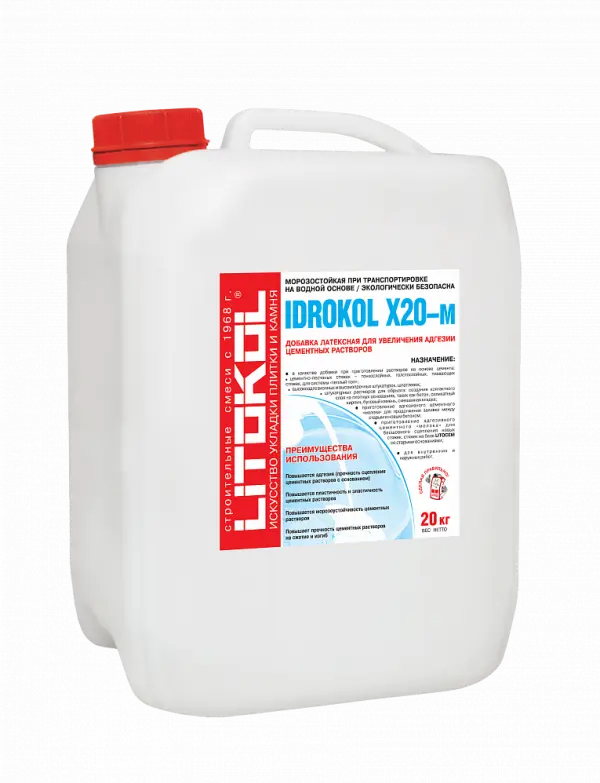 Купить Литокол IDROKOL X20-м Добавка латексная для увеличения адгезии цементных растворов 20кг оптом в Москве от производителя
