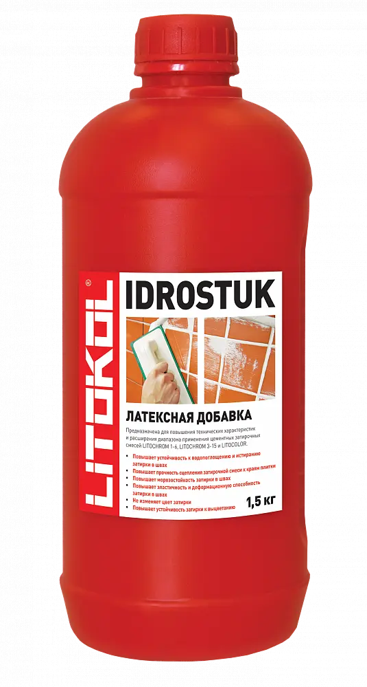 Купить Литокол IDROSTUK - м Добавка латексная для цементных затирочных смесей 1.5кг оптом в Москве от производителя