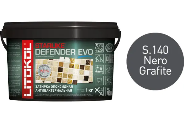 Купить Литокол Starlike Defender EVO Антибак. эпоксидная затирка S.140 NERO GRAFITE (Графит) 1кг оптом в Москве от производителя