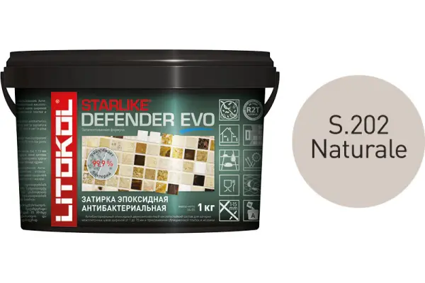 Купить Литокол Starlike Defender EVO Антибак. эпоксидная затирка S.202 NATURALE (Натура) 1кг оптом в Москве от производителя