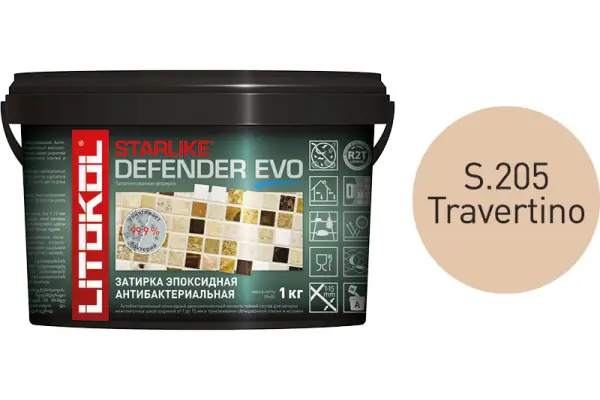 Купить Литокол Starlike Defender EVO Антибак. эпоксидная затирка S.205 TRAVERTINO (Светло-бежевый) 1кг оптом в Москве от производителя