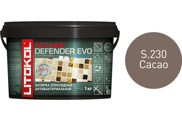 Купить Литокол Starlike Defender EVO Антибак. эпоксидная затирка S.230 CACAO (Какао) 1кг оптом в Москве от производителя