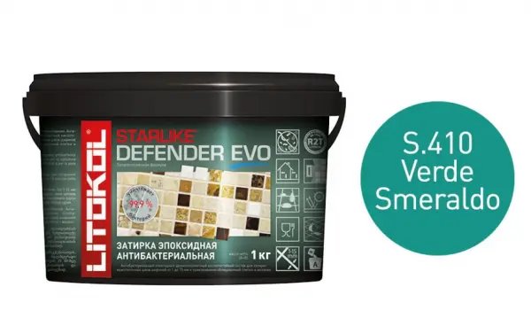 Купить Литокол Starlike Defender EVO Антибак. эпоксидная затирка S.410 VERDE SMERALDO (Изумруд) 1кг оптом в Москве от производителя