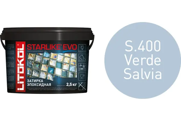 Купить Литокол Starlike Evo Эпоксидная затирка S.400 VERDE SALVIA (светло-голубой) 2,5кг оптом в Москве от производителя