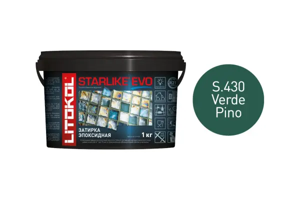 Купить Литокол Starlike Evo Эпоксидная затирка S.430 VERDE PINO (зеленая сосна) 1кг оптом в Москве от производителя