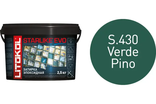 Купить Литокол Starlike Evo Эпоксидная затирка S.430 VERDE PINO (зеленая сосна) 2,5кг оптом в Москве от производителя