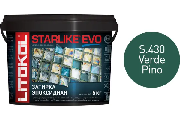 Купить Литокол Starlike Evo Эпоксидная затирка S.430 VERDE PINO (зеленая сосна) 5кг оптом в Москве от производителя