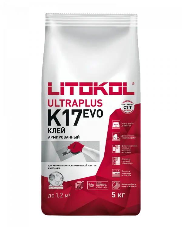 Купить Клей для плитки Litokol K17 5 кг оптом в Москве от производителя