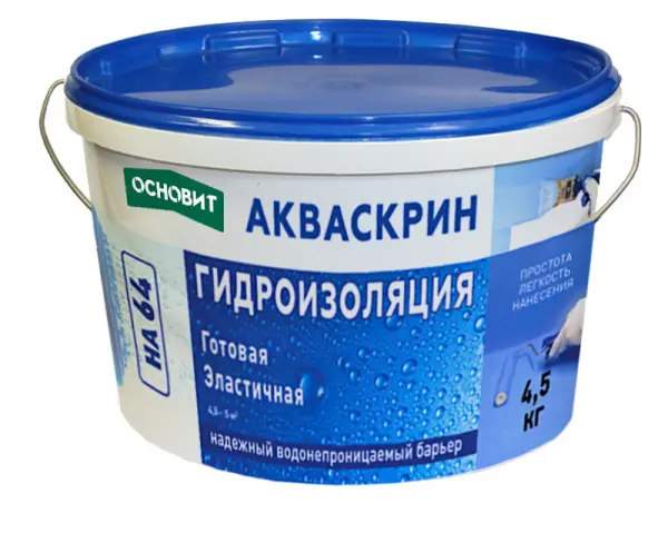 Купить Гидроизоляция готовая эластичная ОСНОВИТ АКВАСКРИН HA64, 4,5кг оптом в Москве от производителя