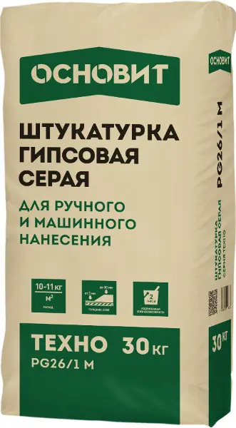 Купить Штукатурка гипсовая мшинного и ручного нанесения ОСНОВИТ ТЕХНО PG26/1 M, 30 кг оптом в Москве от производителя