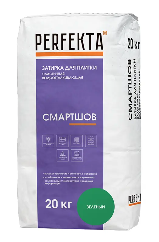 Купить Водоотталкивающая эластичная затирка Перфекта «СмартШов», Зеленый, 20 кг оптом в Москве от производителя