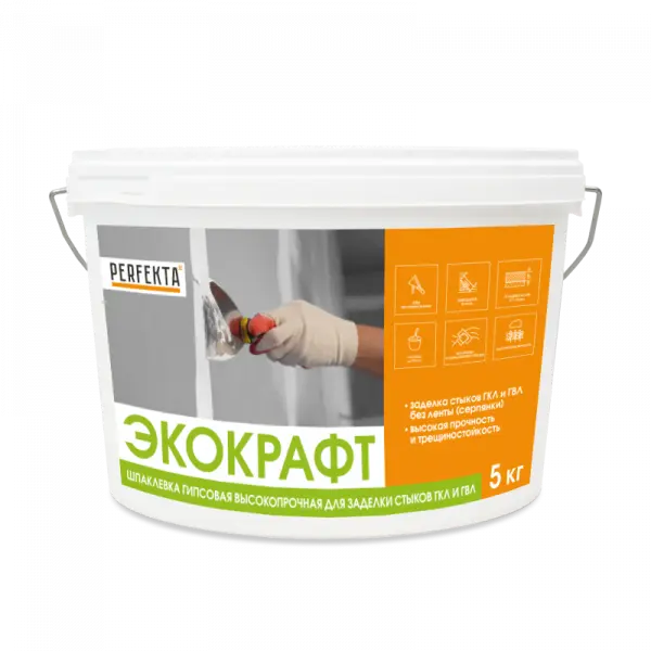 Купить Перфекта «ЭкоКрафт» Шпаклевка Гипсовая высокопрочная для заделки стыков ГКЛ и ГВЛ, 5 кг оптом в Москве от производителя