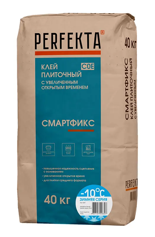 Купить Плиточный клей с увеличенным открытым временем Перфекта Смартфикс C0 E ЗИМНИЙ, 40 кг оптом в Москве от производителя