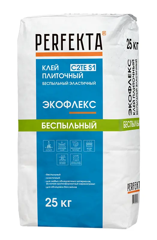 Купить Клей плиточный беспыльный эластичный Перфекта Экофлекс C2TE S1, 25 кг оптом в Москве от производителя