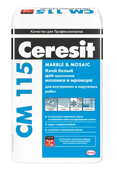 Купить Клей для мозаики и мрамора Ceresit CM 115 белый, 25 кг оптом в Москве от производителя