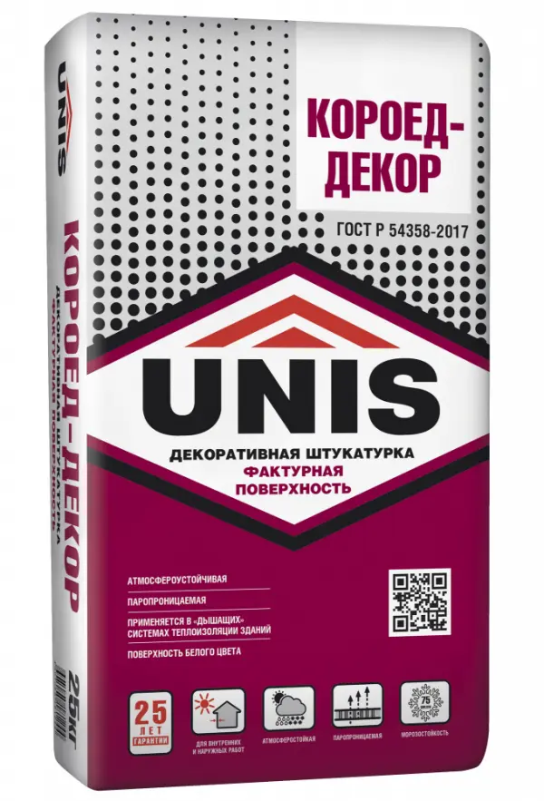 Купить Штукатурка декоративная Юнис Короед-Декор, 25 кг оптом в Москве от производителя