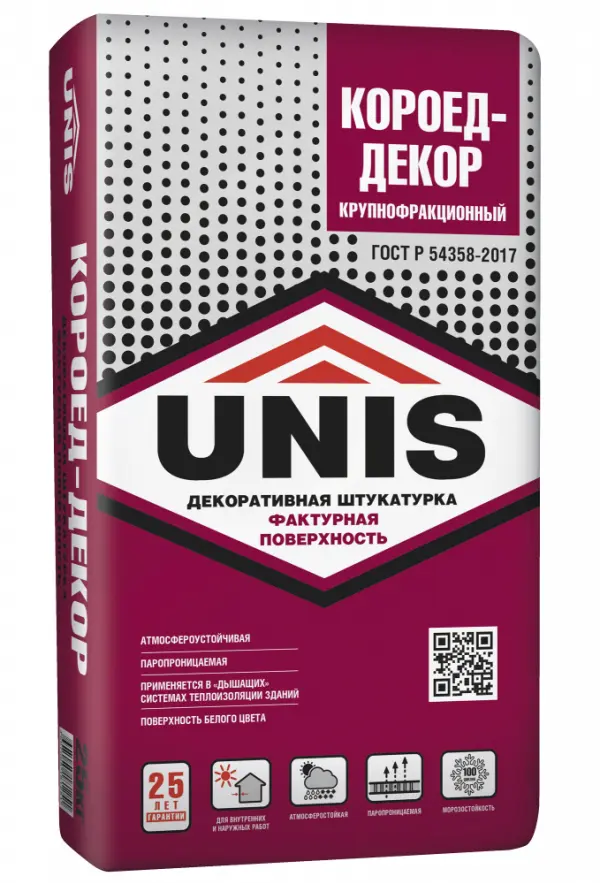 Купить Штукатурка декоративная крупнофракционная  Юнис Короед-Декор, 25 кг оптом в Москве от производителя