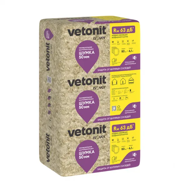 Купить Vetonit Шумка минеральная шумоизоляция 1000х610х50мм (10шт/6,1м2/0,305м3) оптом в Москве от производителя